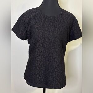 Talbots Black Lace like texture with lining Short Sleeve Top Size Large